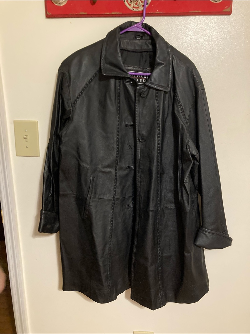 Vintage Leather Limited size M  Black Leather Button-Front Coat - Classic Style